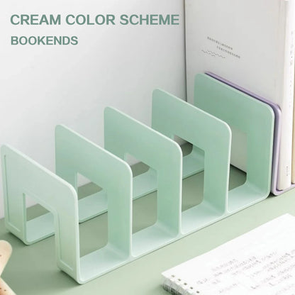 Macaron Colored Vertical Desk File Storage Rack | 4-Compartment Plastic Book & Folder Organizer for Home, School & Office