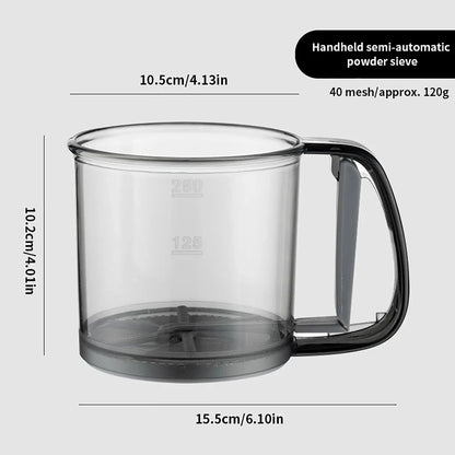 Prime Deal Zone HOMEFISH kitchen cake flour sieve with 40 mesh semi-automatic filter and capacity scale for baking and flour sifting.
