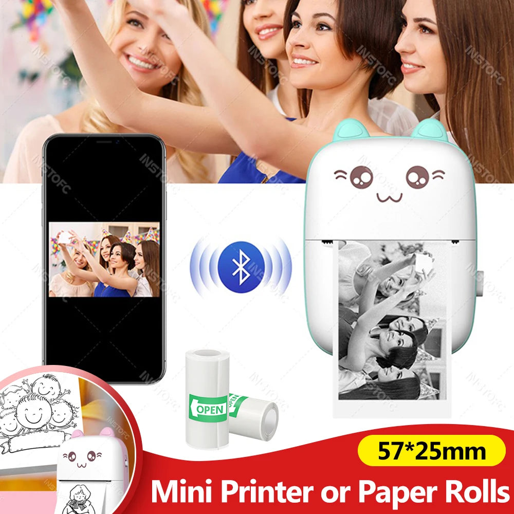 INSTOFC 58mm Mini Bluetooth Thermal Printer | Portable Photo, Label & Sticker Printer for iOS & Android