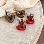 vintage enamel drip hoop earrings with heart pendant - view 2