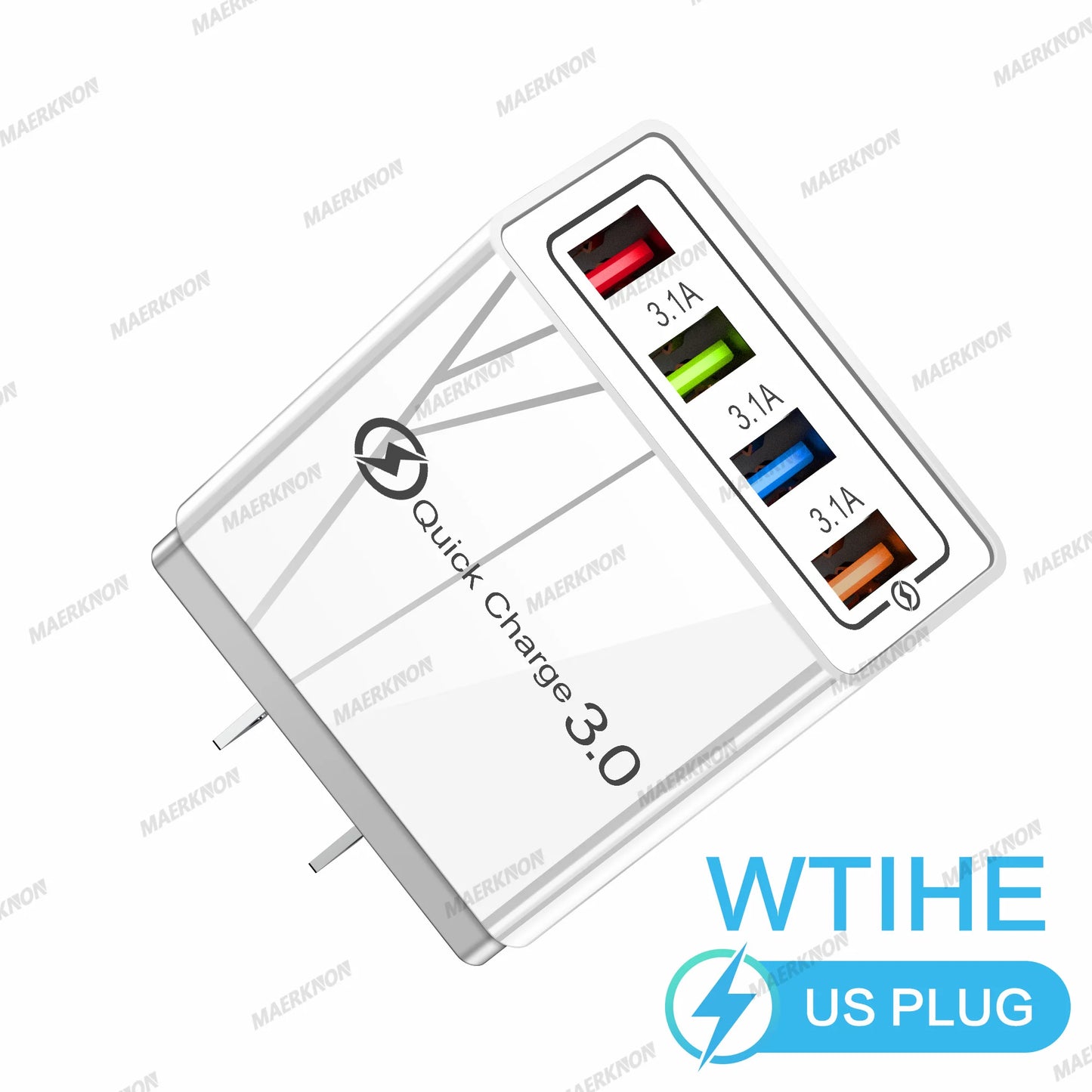 Prime Deal Zone 3A USB charger with 4 ports, Quick Charge 3.0, EU and US plug, fast charging for iPhone, Samsung, Xiaomi, Poco