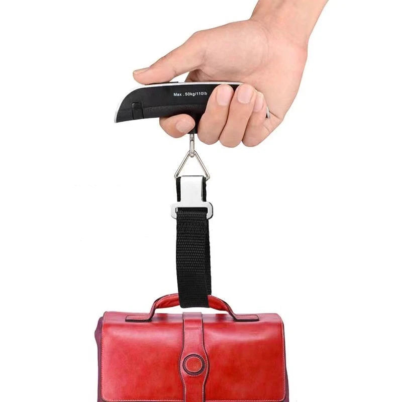 Digital portable luggage scale with LCD display, Prime Deal Zone, weighing up to 110lb/50kg for travel and baggage weight measurement.