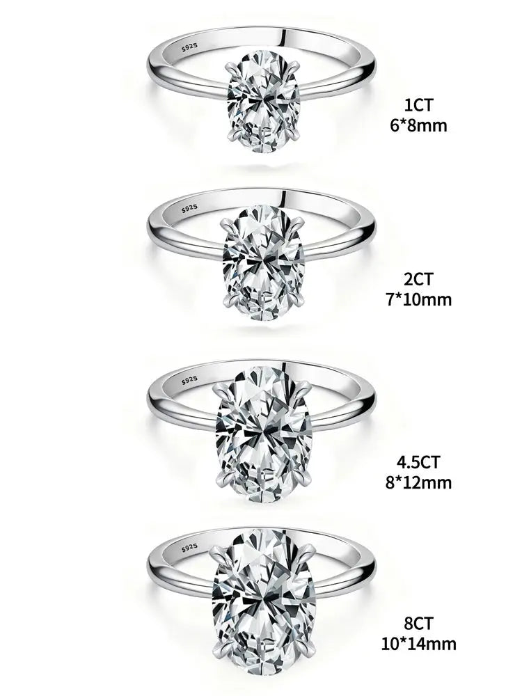 925 sterling silver oval zircon ring, prong set - view 4