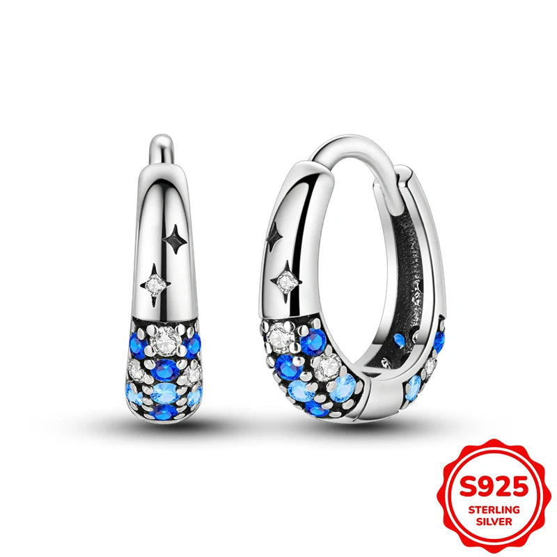 925 Sterling Silver Butterfly & Hoop Earrings — Coloured Zircon Accents