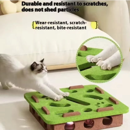 Prime Deal Zone pet cat puzzle maze toy with felt box, bell ball, and interactive holes for kittens to play and stay entertained.