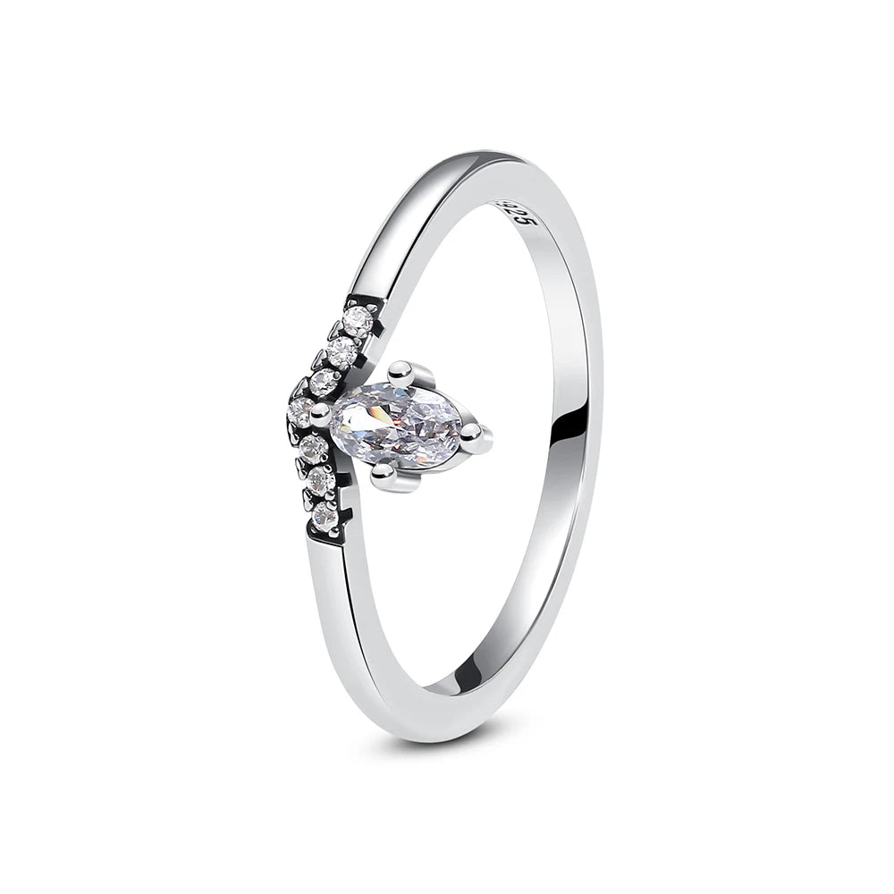 925 Sterling Silver Crown Heart Ring with Zircon