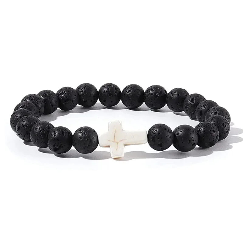 natural stone prayer bead bracelet, rosary cross - view 9