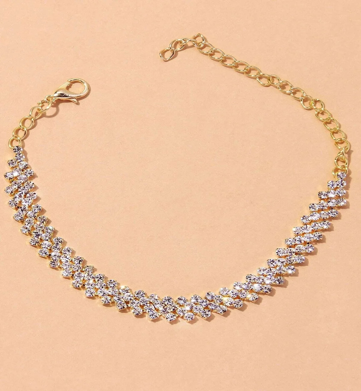 Women's copper inlaid water diamond love foot chain bracelet with elegant design, ideal for wedding and party jewelry fashion accessories.