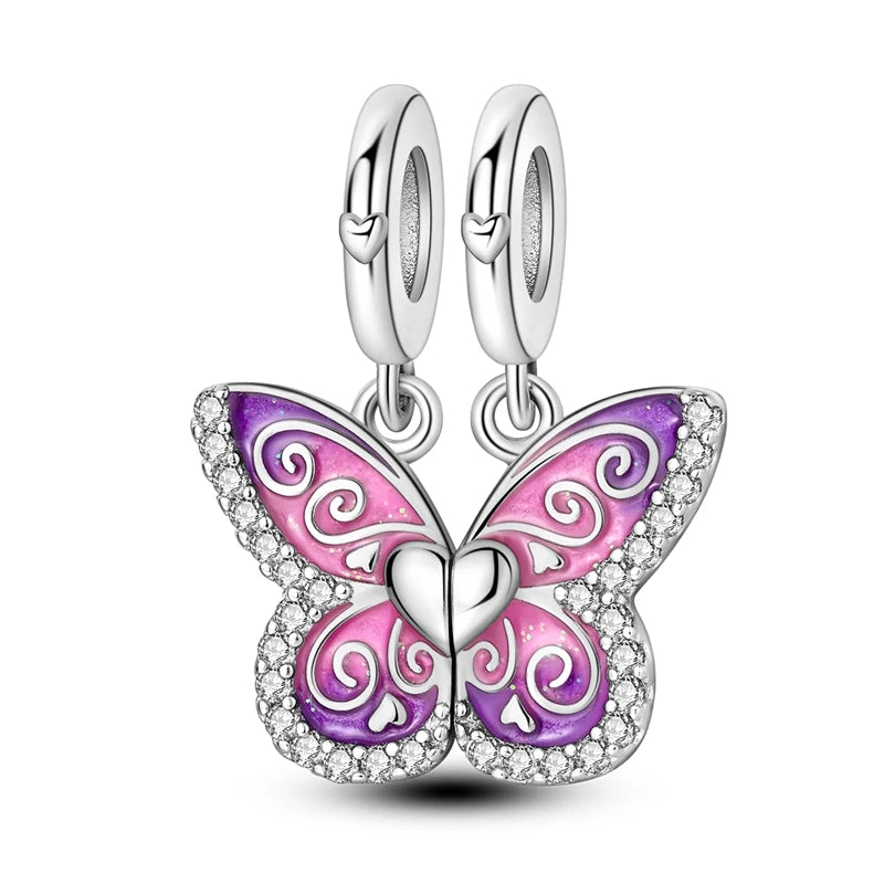 925 Silver-Plated Butterfly Charm Beads, Multicolour