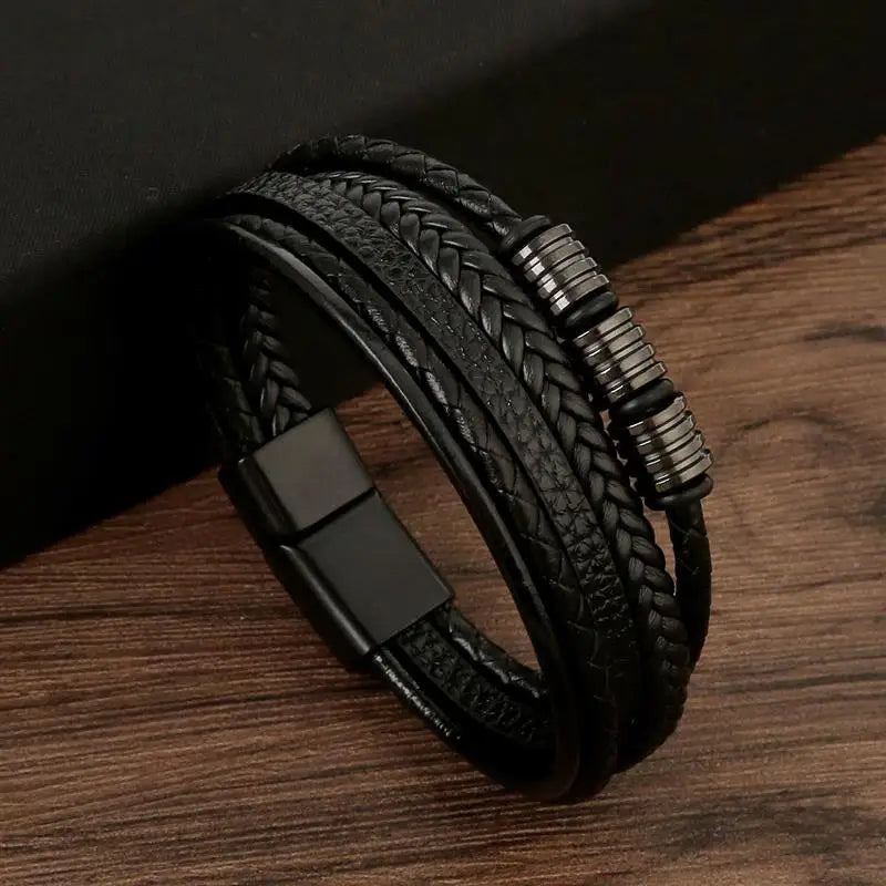 Men’s Multi-Layer Woven Leather Bracelet — Casual Fashion