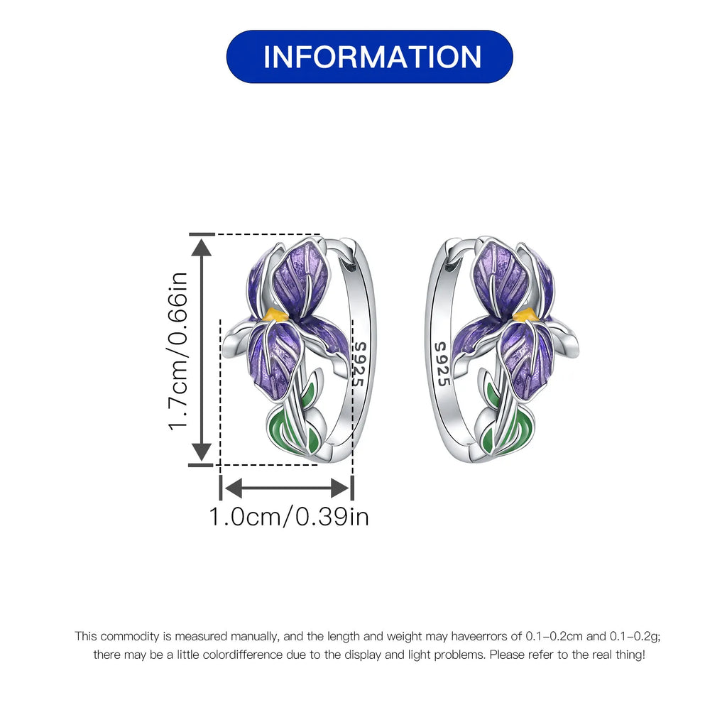 Sterling silver purple iris flower hoop earrings - view 10