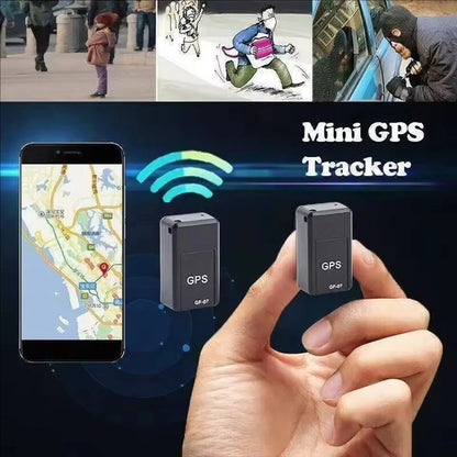 Mini portable GPS tracking device for cars with strong magnetic mount, precise location, anti-loss features, and app connectivity.