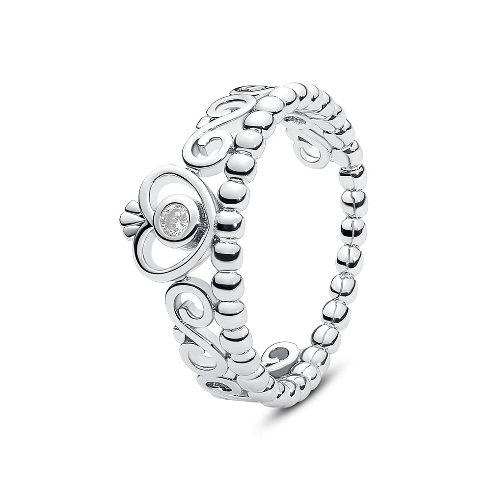 925 Sterling Silver Crown Heart Ring with Zircon