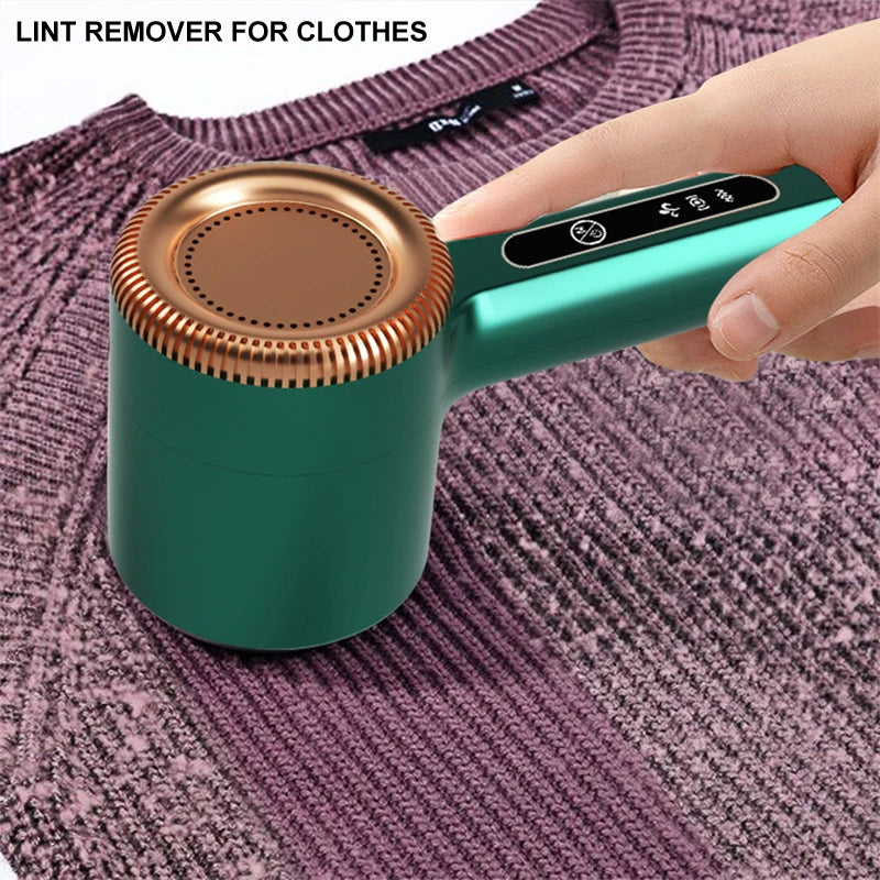 Prime Deal Zone USB rechargeable fabric shaver removing lint and fuzz from a sweater, electric fuzz and hair ball remover.