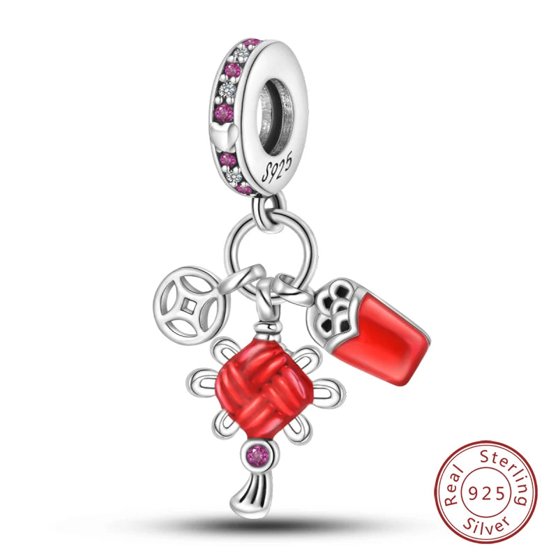 925 Sterling Silver Red Wine & Chili Charm Beads