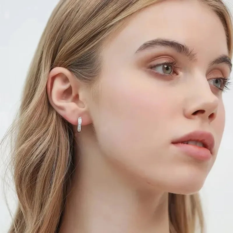 Sterling silver zircon circle stud earrings - view 11
