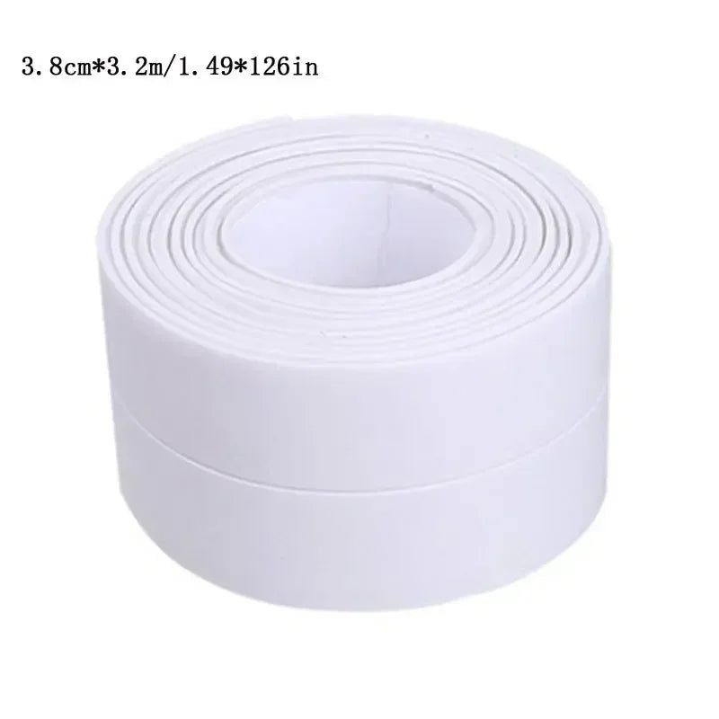 PVC waterproof sealing tape by Prime Deal Zone, 1m/3.2m self-adhesive wall sticker for bathroom sink, shower, bathtub, and toilet waterproofing.
