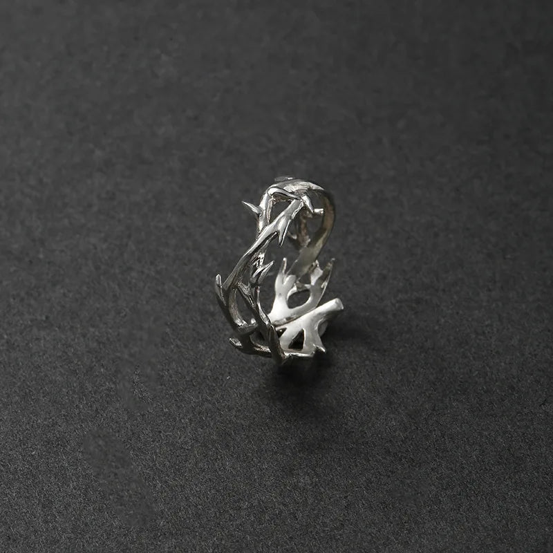 silver-plated vintage branch and thorn couple ring - view 8