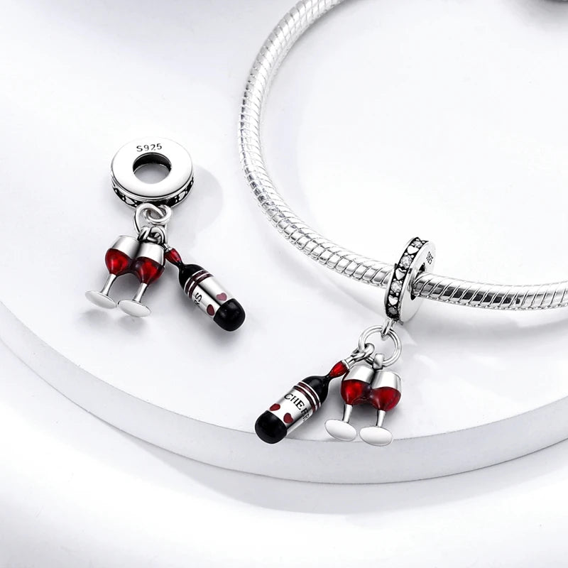 925 Sterling Silver Red Wine & Chili Charm Beads