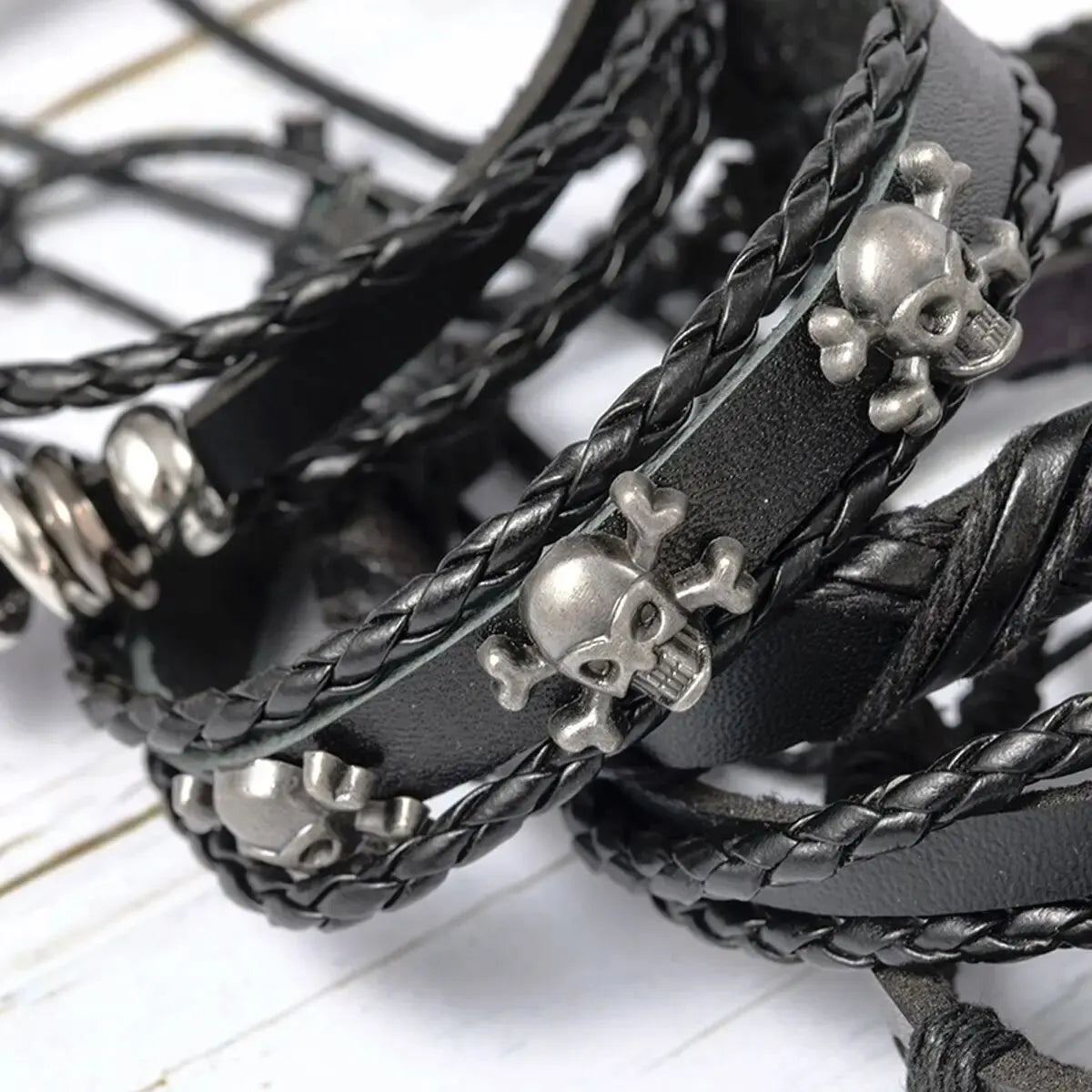 6-piece black punk skull and star bracelet set - view 3