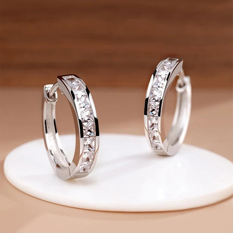 Sterling silver zircon circle stud earrings - view 18