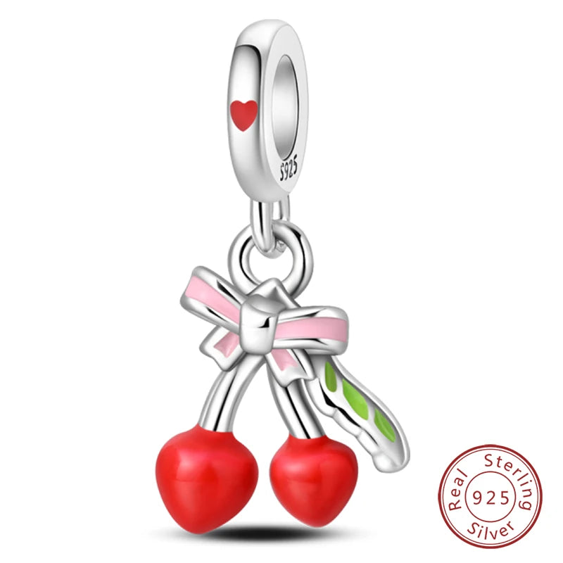 925 Sterling Silver Red Wine & Chili Charm Beads
