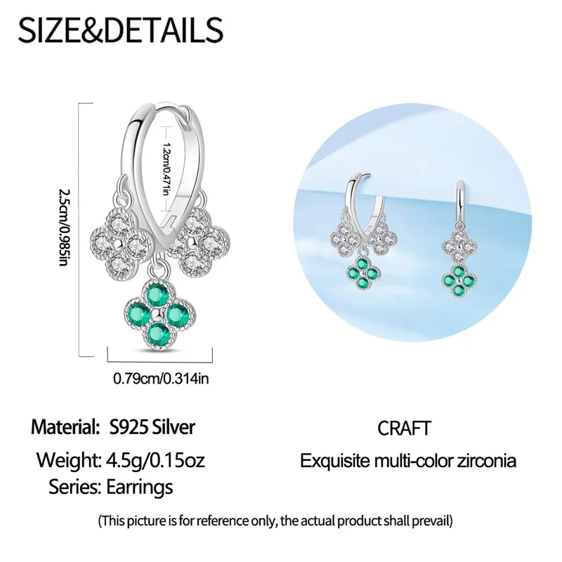 925 Sterling Silver Zircon Drop Earrings — Four-Leaf Clover & Star Designs