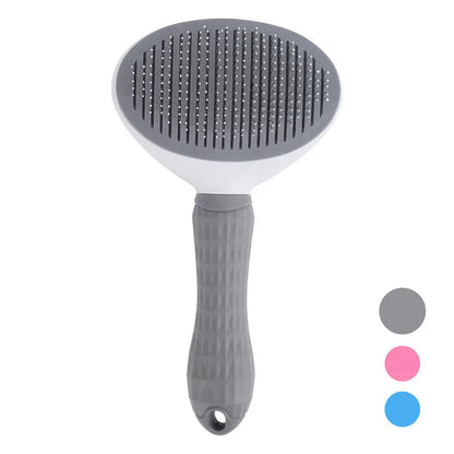 Prime Deal Zone self-cleaning pet dog brush and cat comb with ergonomic handle for grooming, dematting, and removing loose hair.
