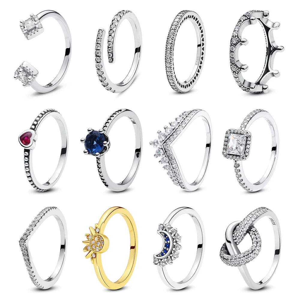 925 sterling silver crown heart ring with zircon stone