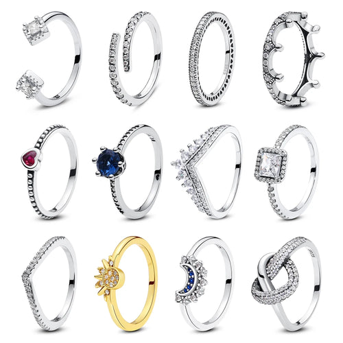 925 sterling silver crown heart ring with zircon stone