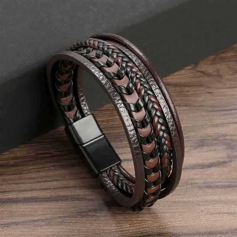 Men’s Multi-Layer Woven Leather Bracelet — Casual Fashion