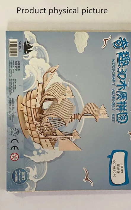 Prime Deal Zone 3D sailboat wooden puzzle assembly model, DIY craft kit for desktop decoration and gift-giving.