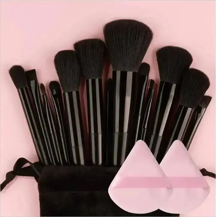 Set of 13 synthetic nylon makeup brushes from Prime Deal Zone, including foundation, blush, and powder brushes, with soft, cruelty-free bristles.