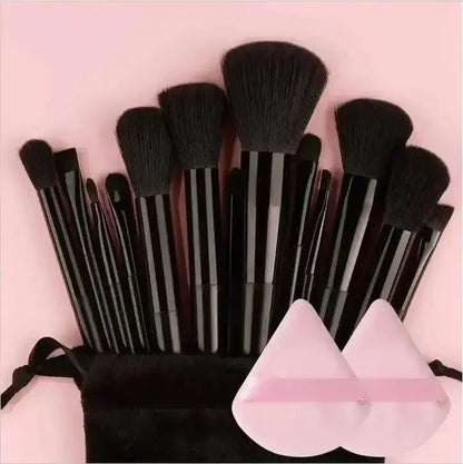 Set of 13 synthetic nylon makeup brushes from Prime Deal Zone, including foundation, blush, and powder brushes, with soft, cruelty-free bristles.