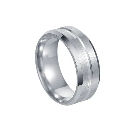 stainless steel 8mm black matte groove wedding band - view 13