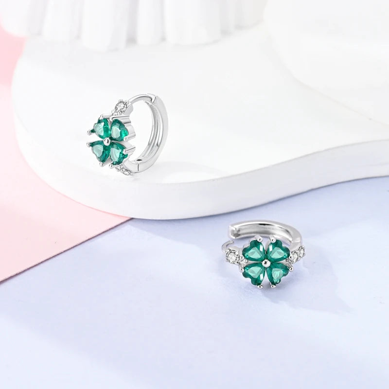 925 sterling silver zircon drop earrings, four-leaf clover and star - view 7