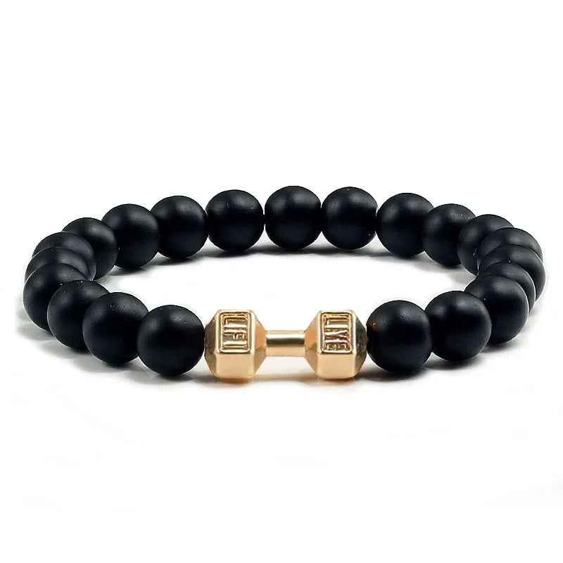 natural lava stone and alloy dumbbell bead bracelet - view 11