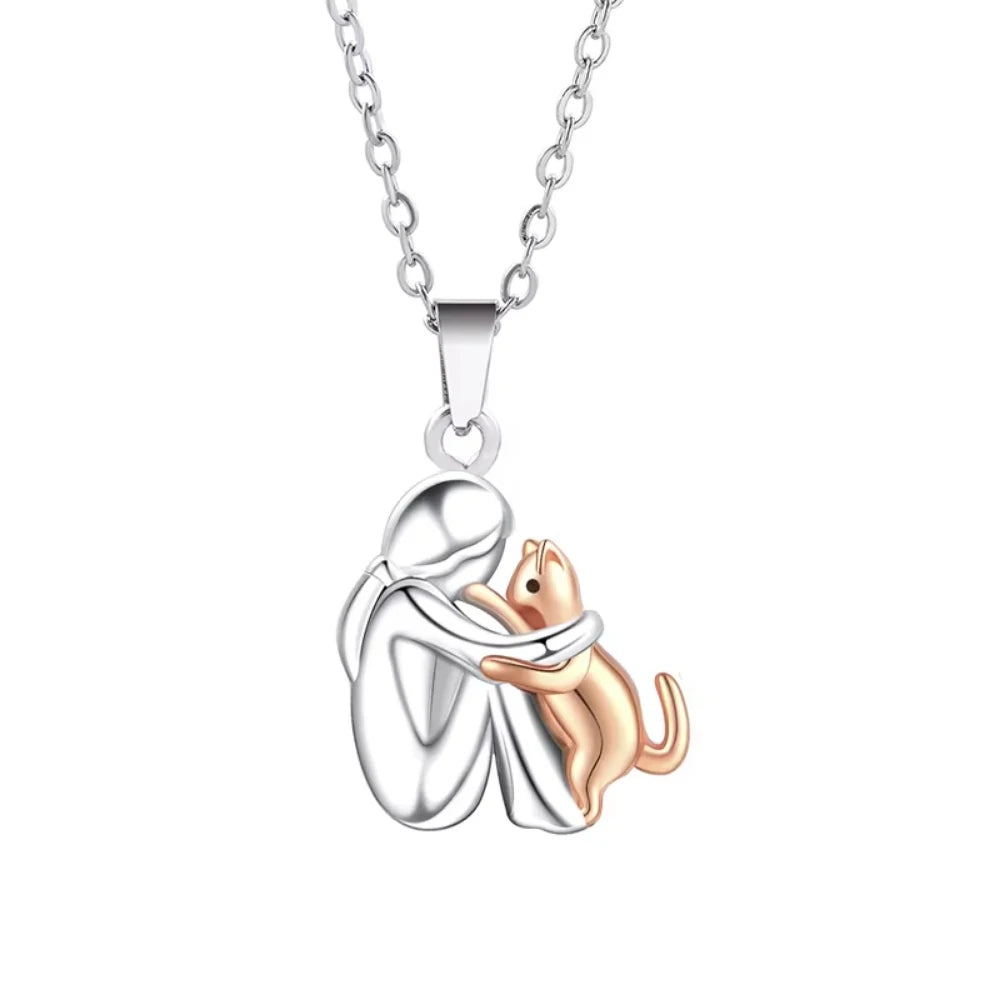 Cute girl and dog necklace featuring puppy pendants and rings, perfect as unique birthday jewelry for women and pet lovers.