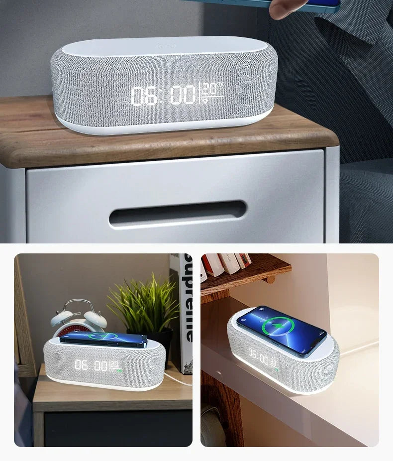 Prime Deal Zone alarm clock with wireless charger, phone night light, desk thermometer, suitable for iPhone 13-17, bedside use