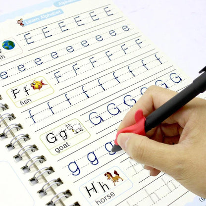 Prime Deal Zone Sank Magic Practice Copybook with pen for kids, reusable calligraphy writing book for preschool children.