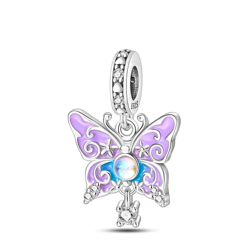 925 Silver-Plated Butterfly Charm Beads, Multicolour