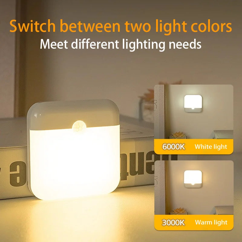 Square LED motion sensor light from Prime Deal Zone, USB-C rechargeable, ideal for bedroom, kitchen, stairs, hallways, or wardrobes.
