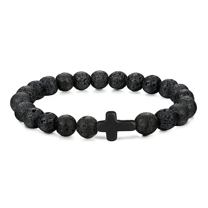 natural stone prayer bead bracelet, rosary cross - view 4
