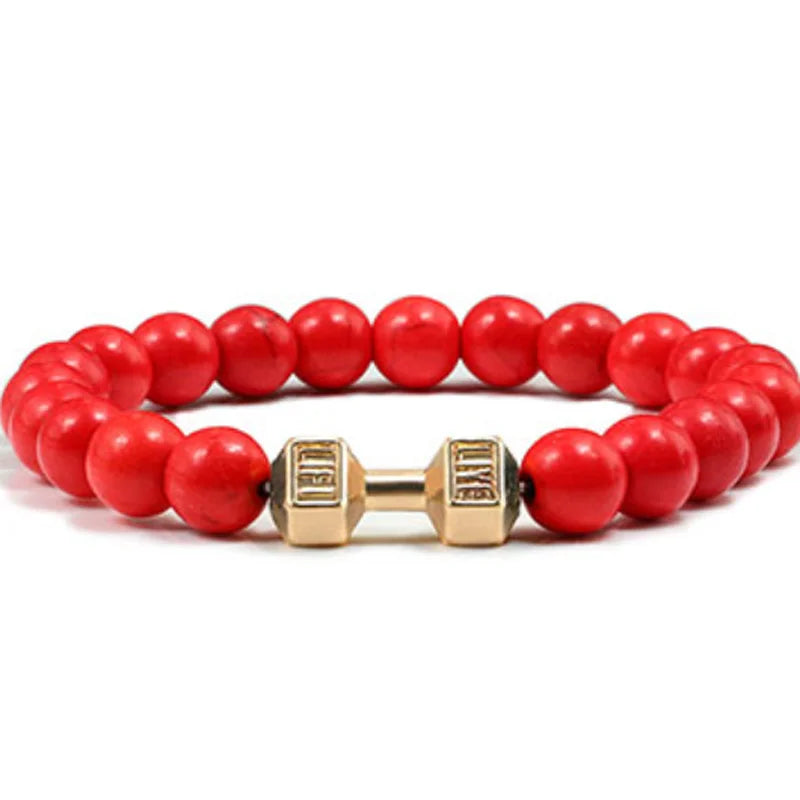 natural lava stone and alloy dumbbell bead bracelet - view 13