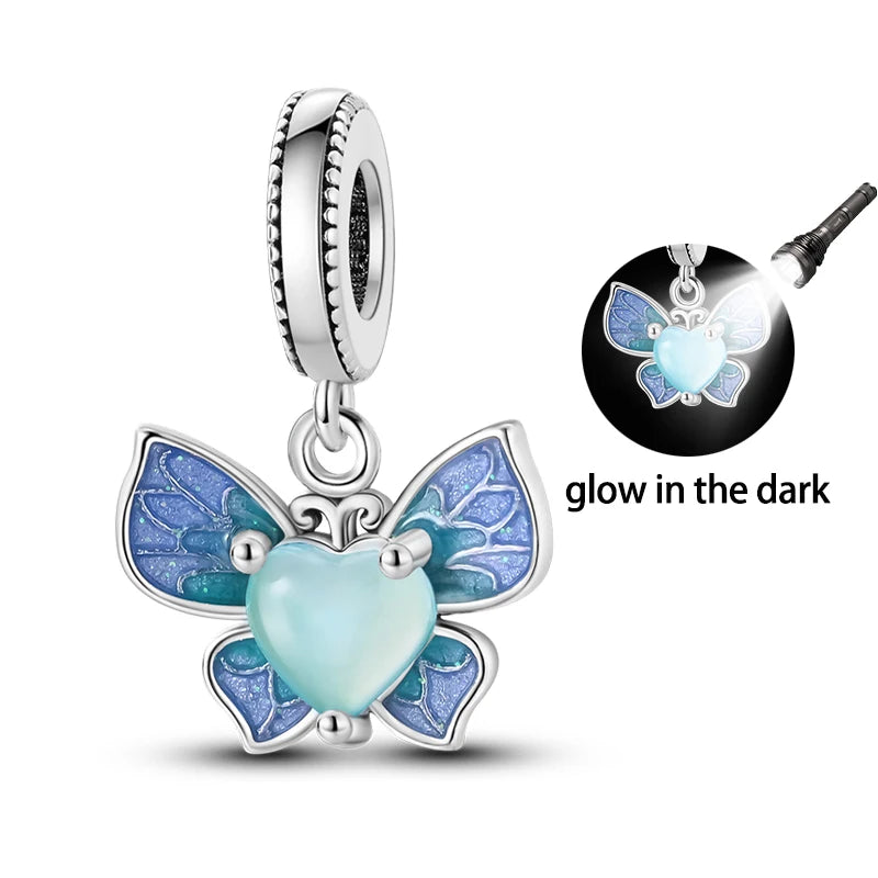 925 Silver-Plated Butterfly Charm Beads, Multicolour