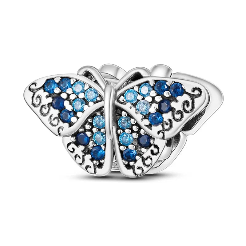 925 Silver-Plated Butterfly Charm Beads, Multicolour