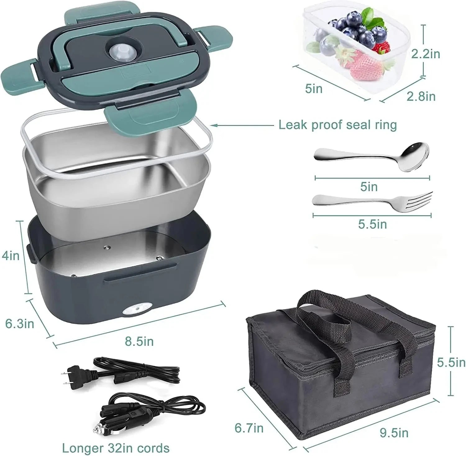 Prime Deal Zone 1.5L 60W electric portable lunch box with leak-proof design and food warmer for car or home use.