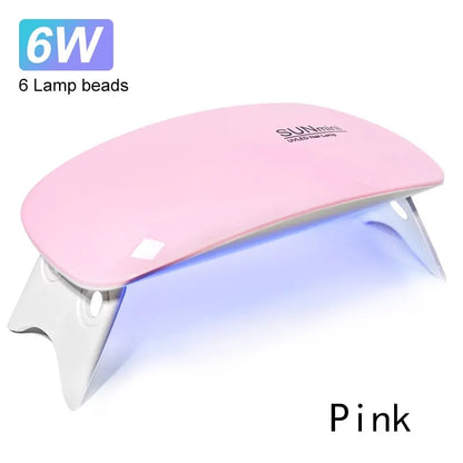 Prime Deal Zone 6W mini nail dryer with 6 LED UV light, portable manicure lamp for drying nail polish, includes USB cable.