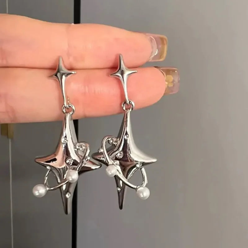 Y2K Irregular Liquid Metal Clip Earrings — Silver-Tone, Geometric