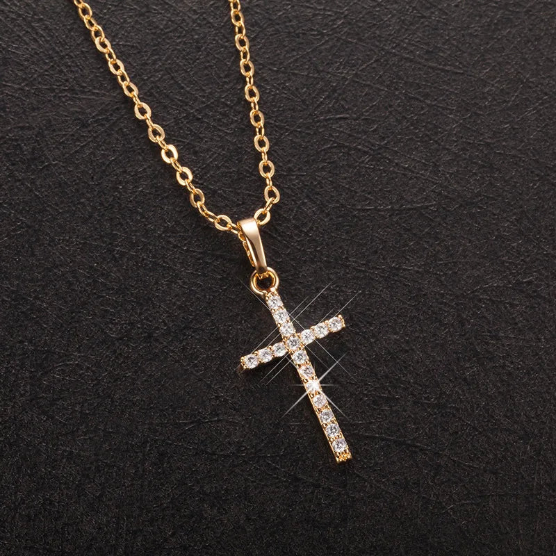 zircon cross pendant necklace, unisex hip hop chain - view 5